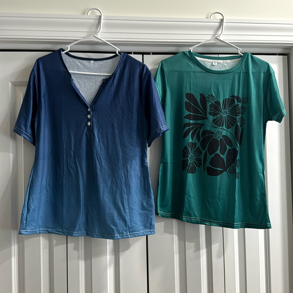 Two women’s tops. Both size medium.